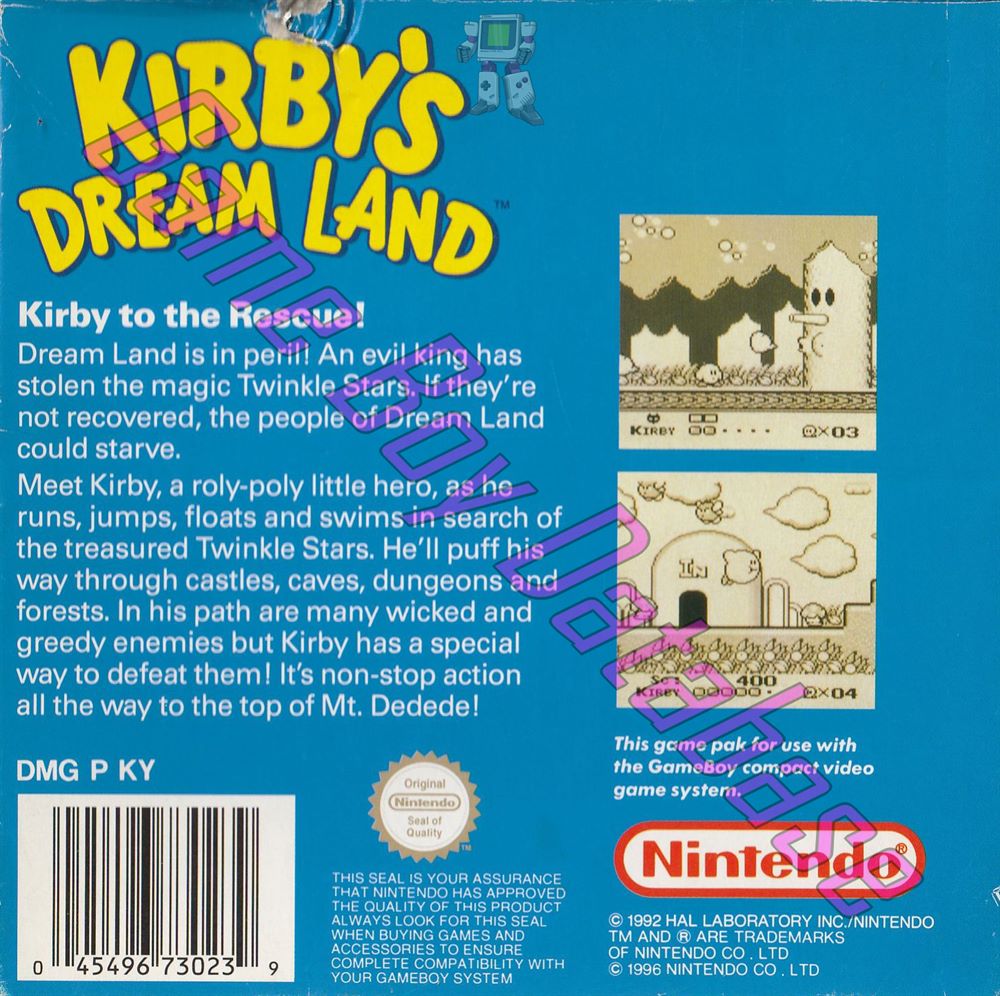 Kirby's Dream Land GPS Back of the box