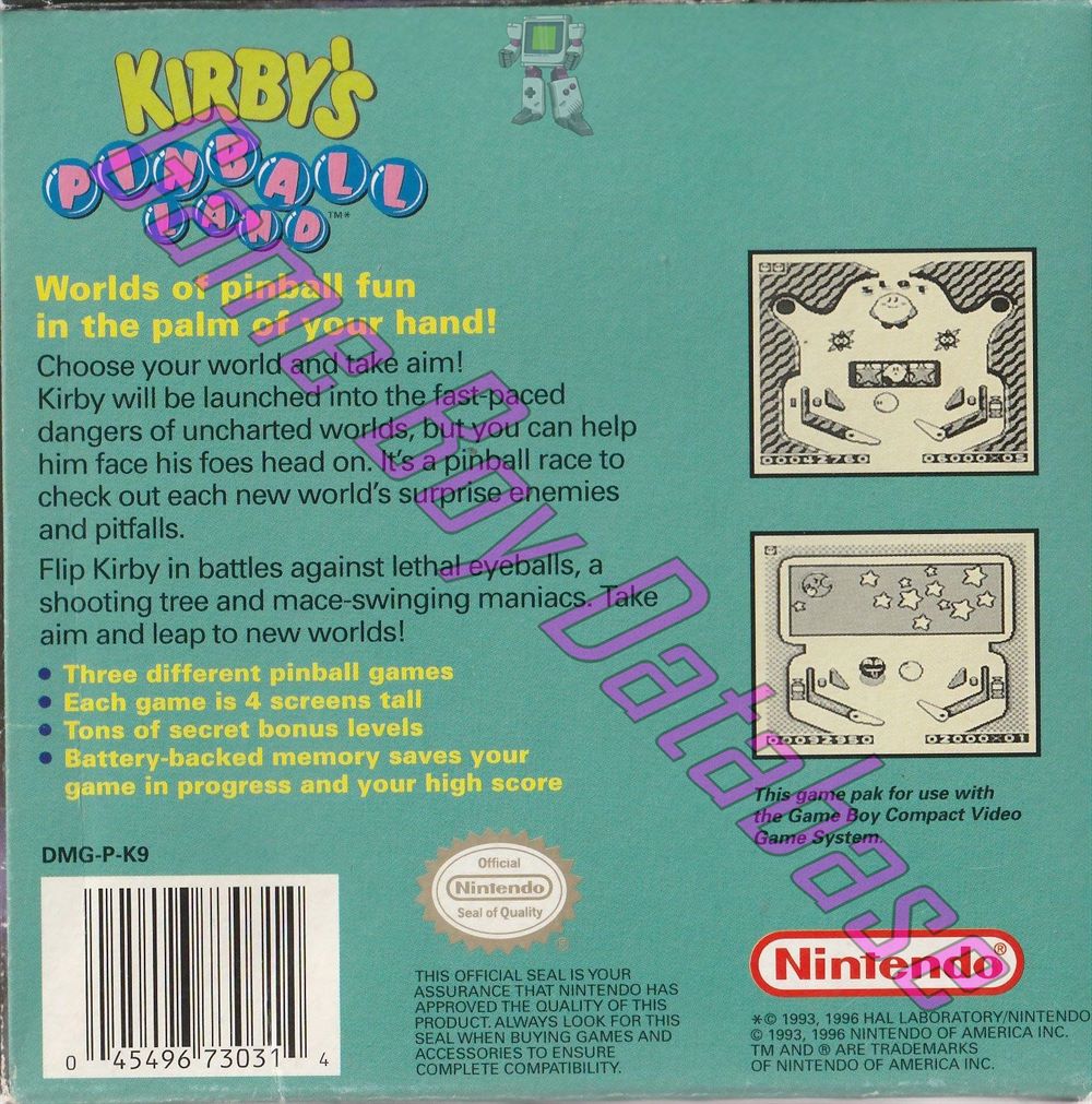 Kirby's Pinball Land USA-1 Back of the box