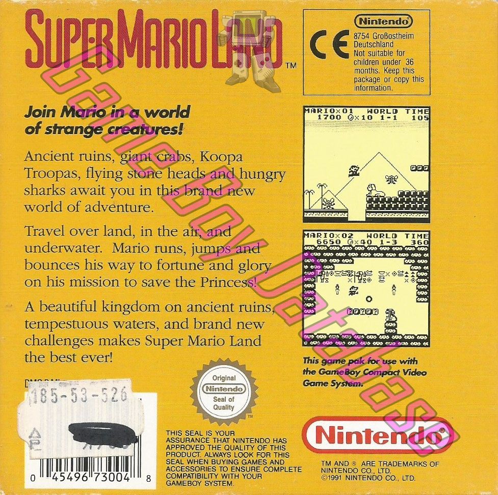 Super Mario Land GPS Back of the box