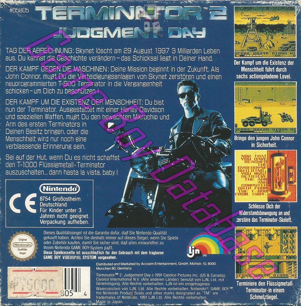 T2 Terminator 2 Judgment Day NOE-1 Back of the box