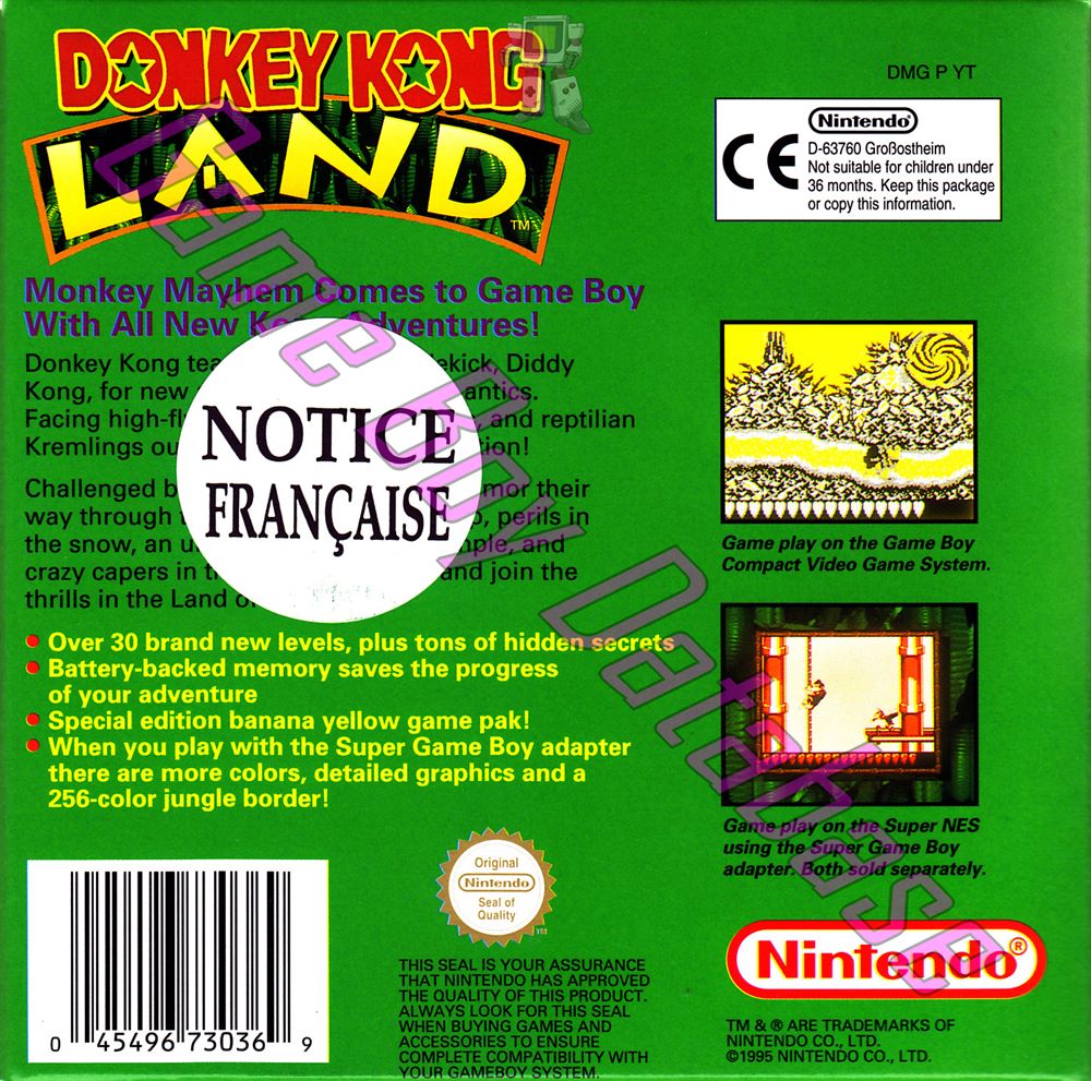 Donkey Kong Land GPS Back of the box