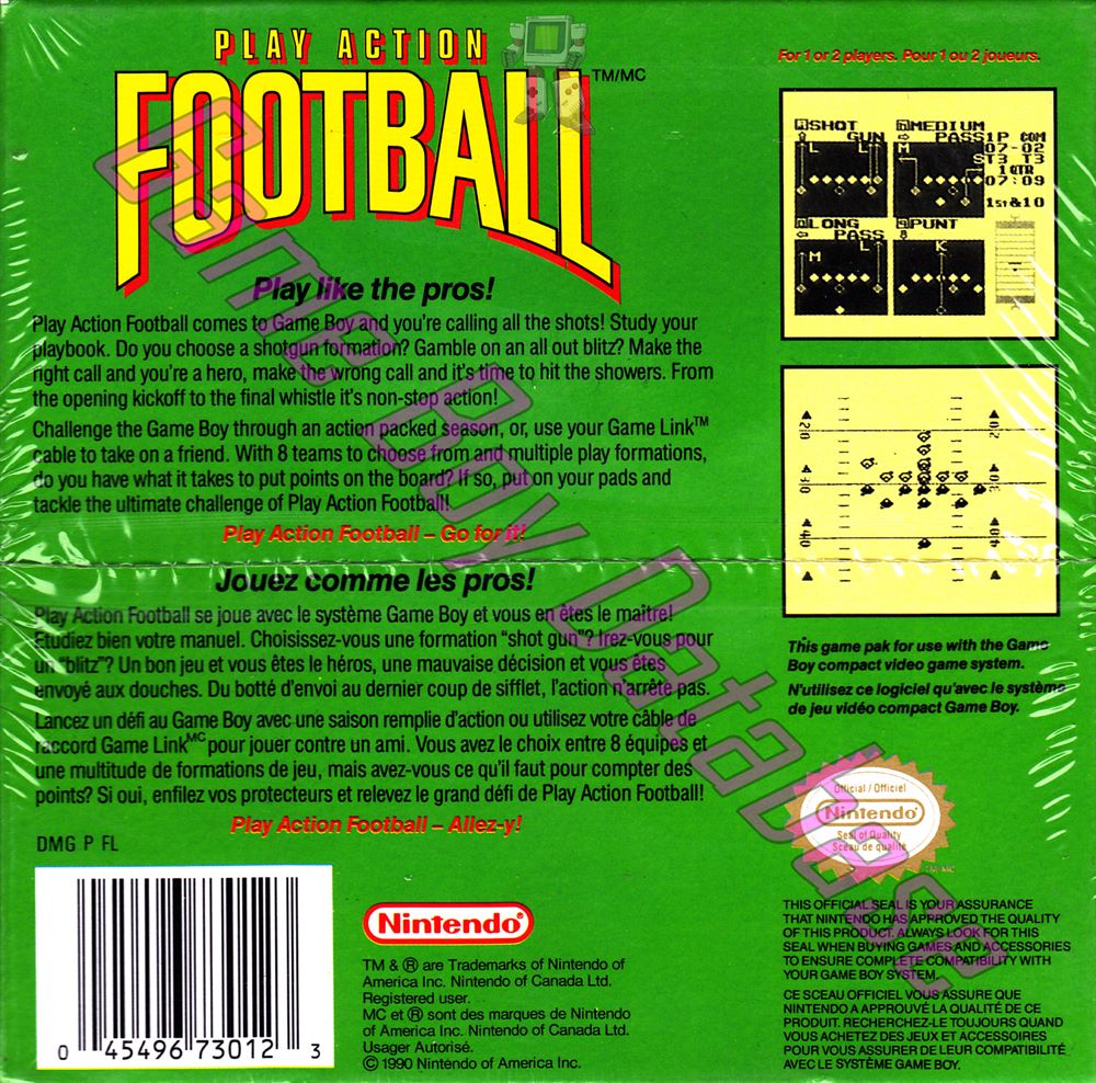 Play Action Football CAN-1 Back of the box