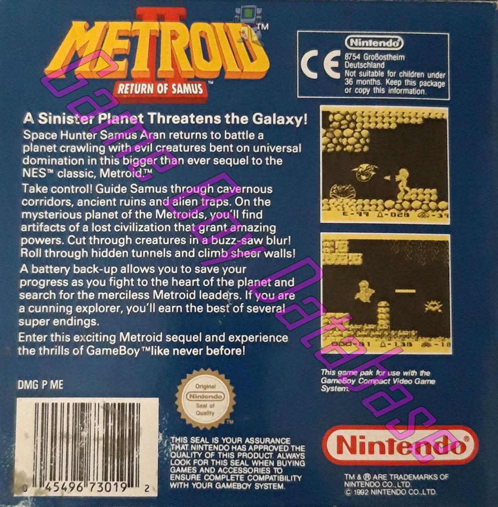 Metroid II Return of Samus GPS Back of the box