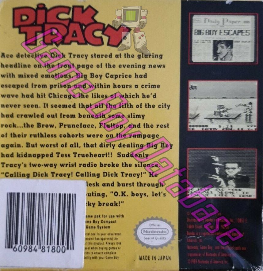 Dick Tracy USA Back of the box