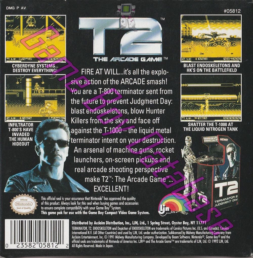 T2 the Arcade Game USA Back of the box