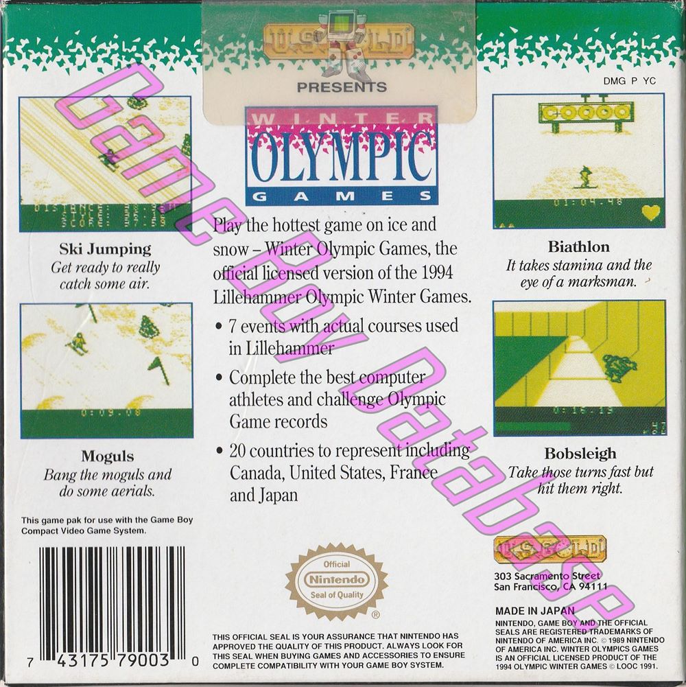 Winter Olympic Games USA Back of the box