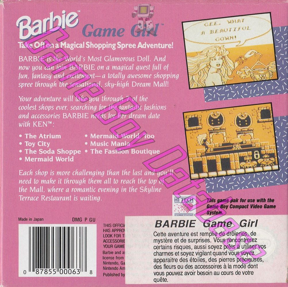 Barbie Game Girl USA Back of the box