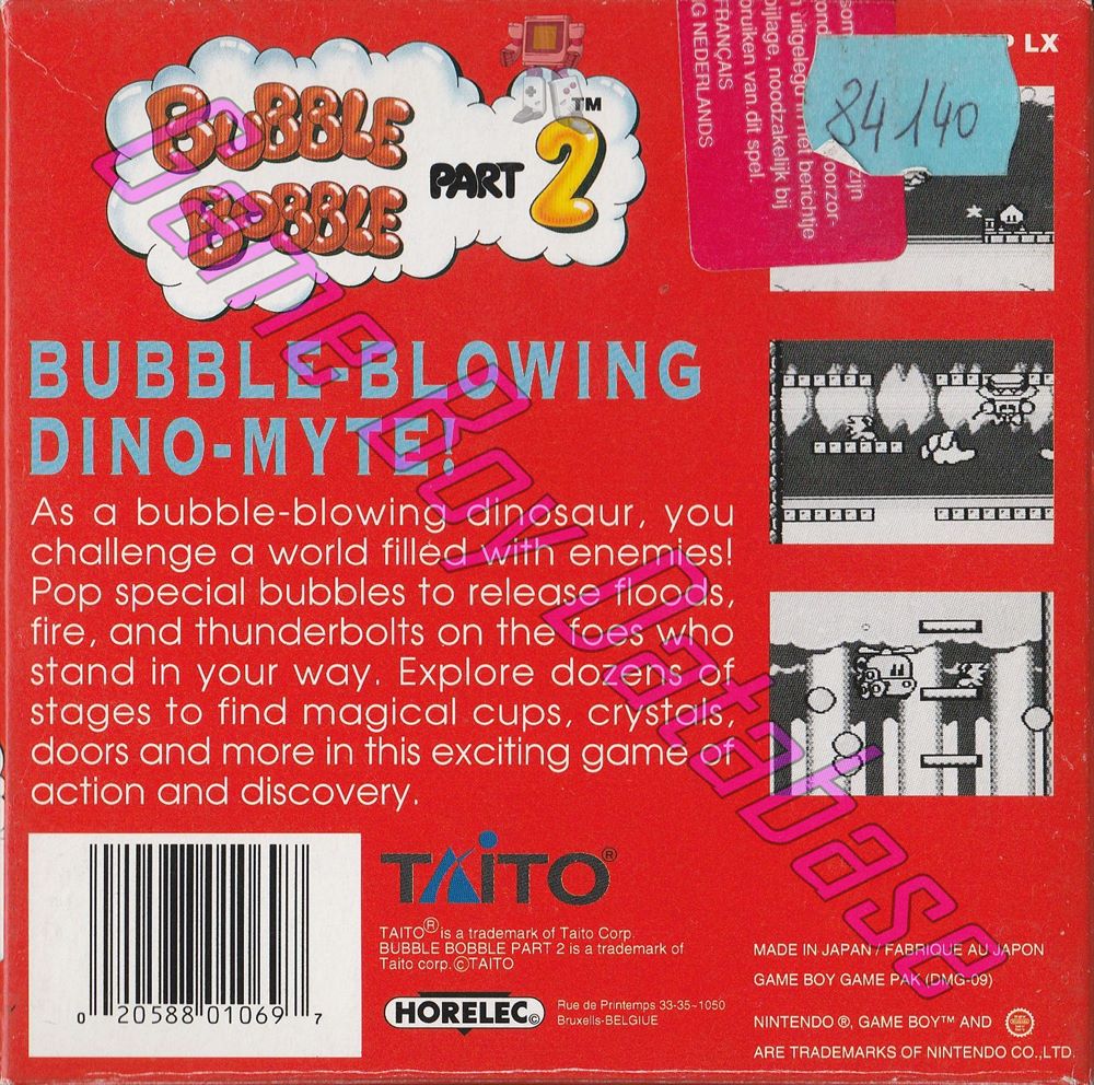 Bubble Bobble Part 2 EUR Back of the box