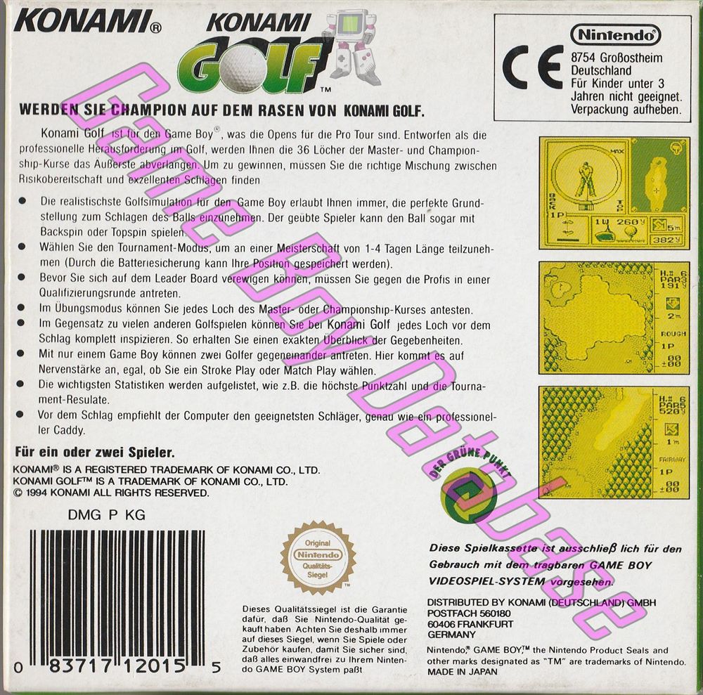 Konami Golf NOE Back of the box