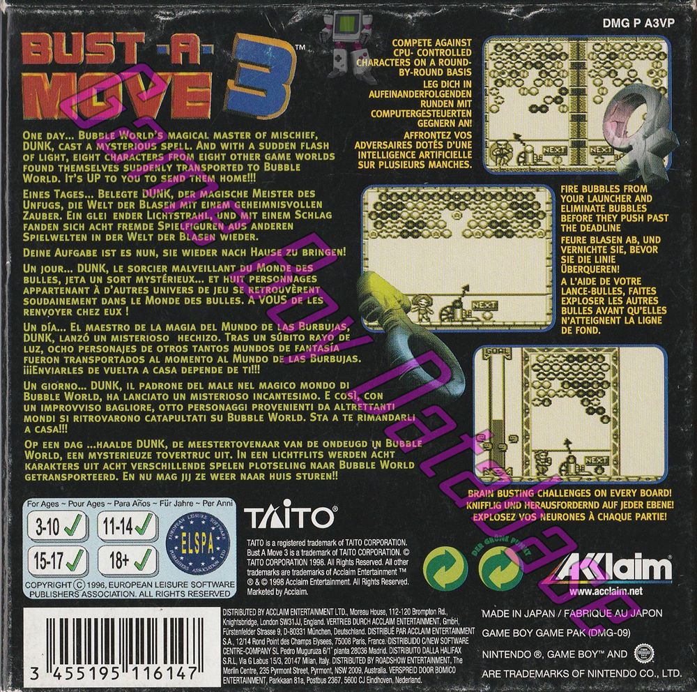 Bust-a-Move 3 DX EUR Back of the box