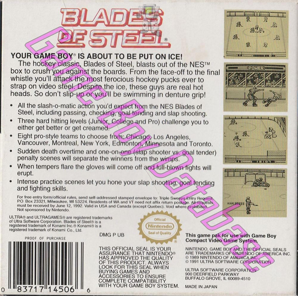 Blades of Steel USA Back of the box