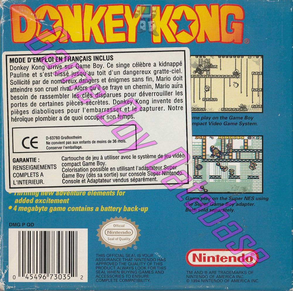 Donkey Kong USA Back of the box