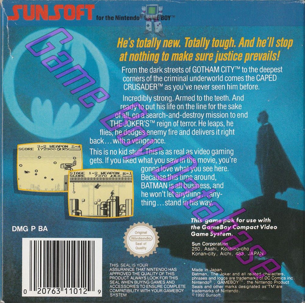 Batman the Video Game GPS-1 Back of the box