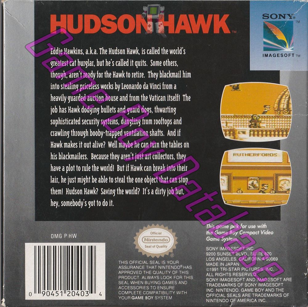 Hudson Hawk USA Back of the box