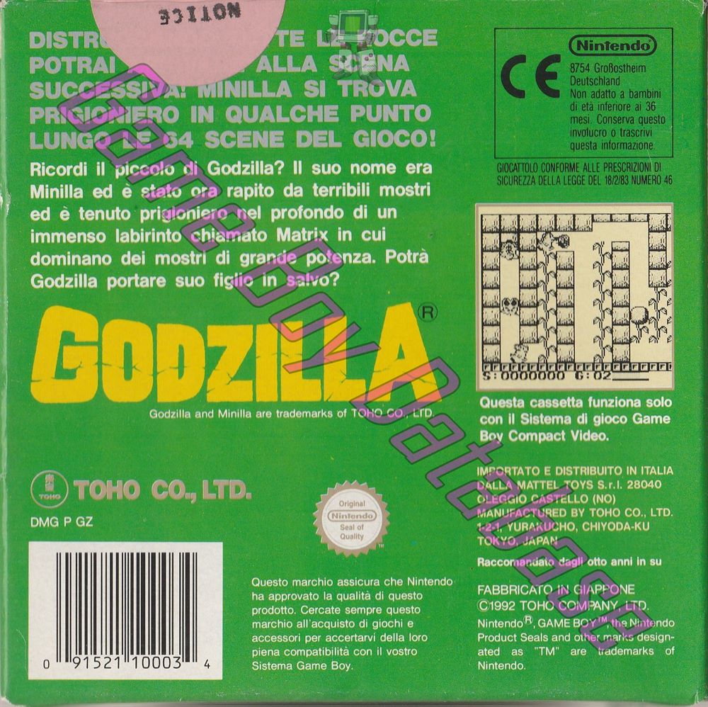 Godzilla ITA Back of the box