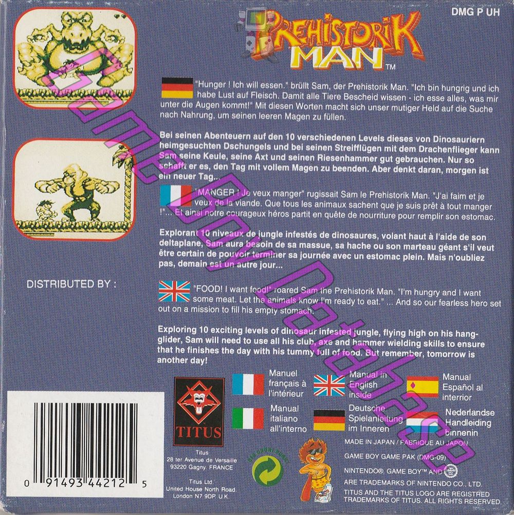 Prehistorik Man EUR Back of the box