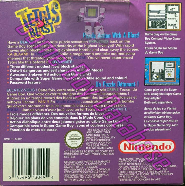 Tetris Blast FAH Back of the box