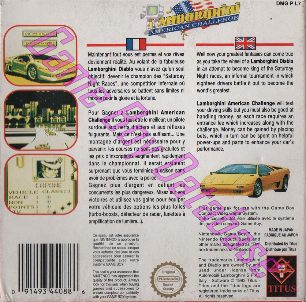 Lamborghini American Challenge FAH-2 Back of the box