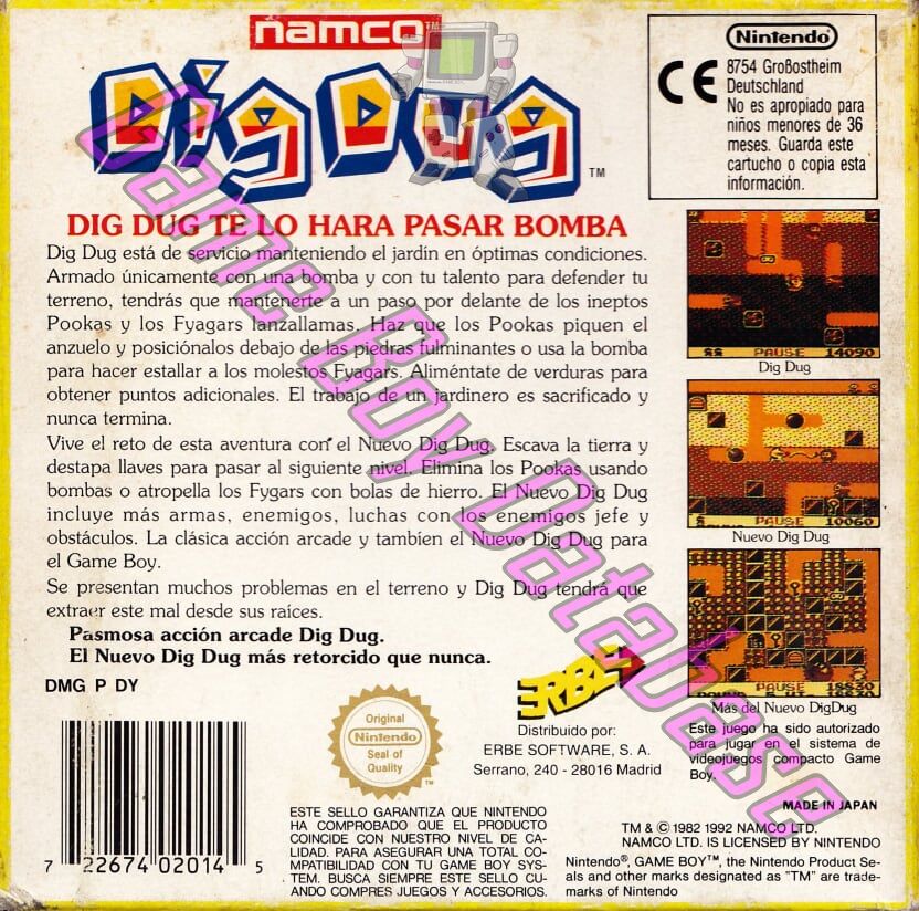 Dig Dug ESP Back of the box