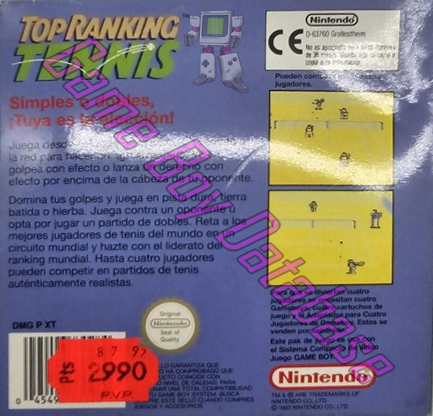 Top Ranking Tennis ESP-2 Back of the box