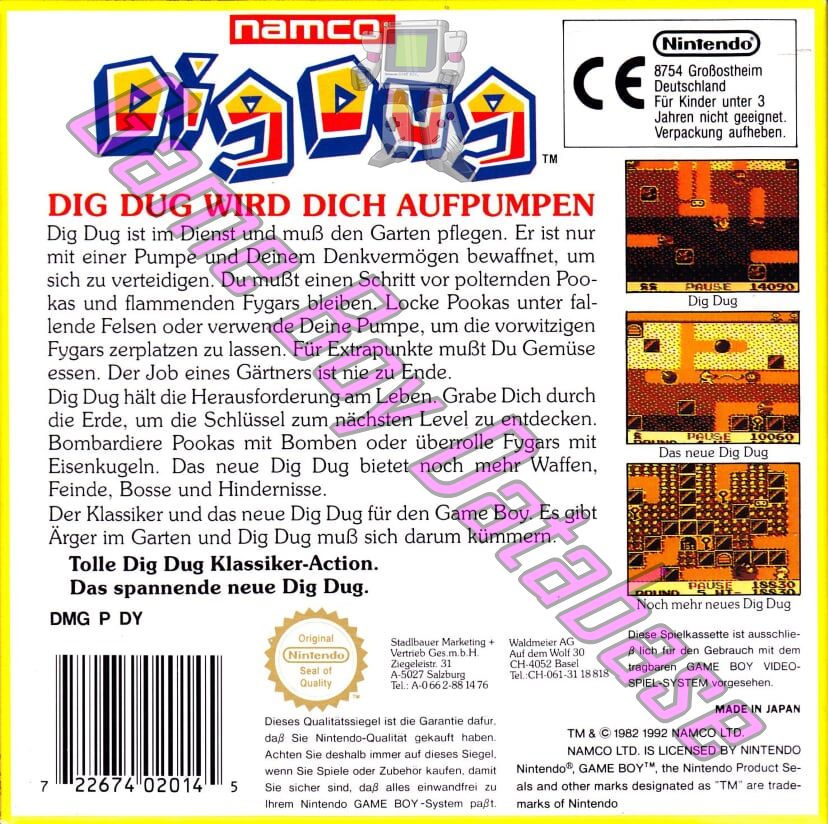 Dig Dug FRG Back of the box