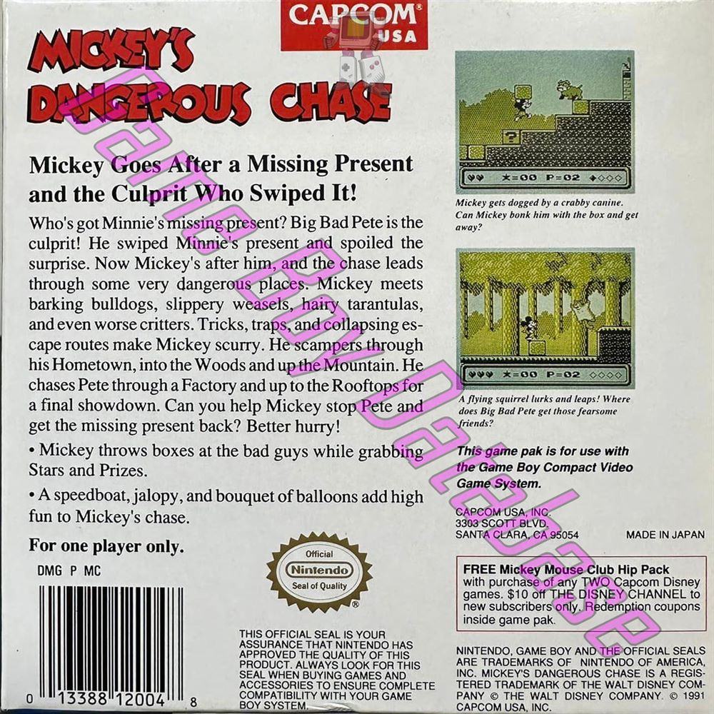 Mickey's Dangerous Chase USA Back of the box