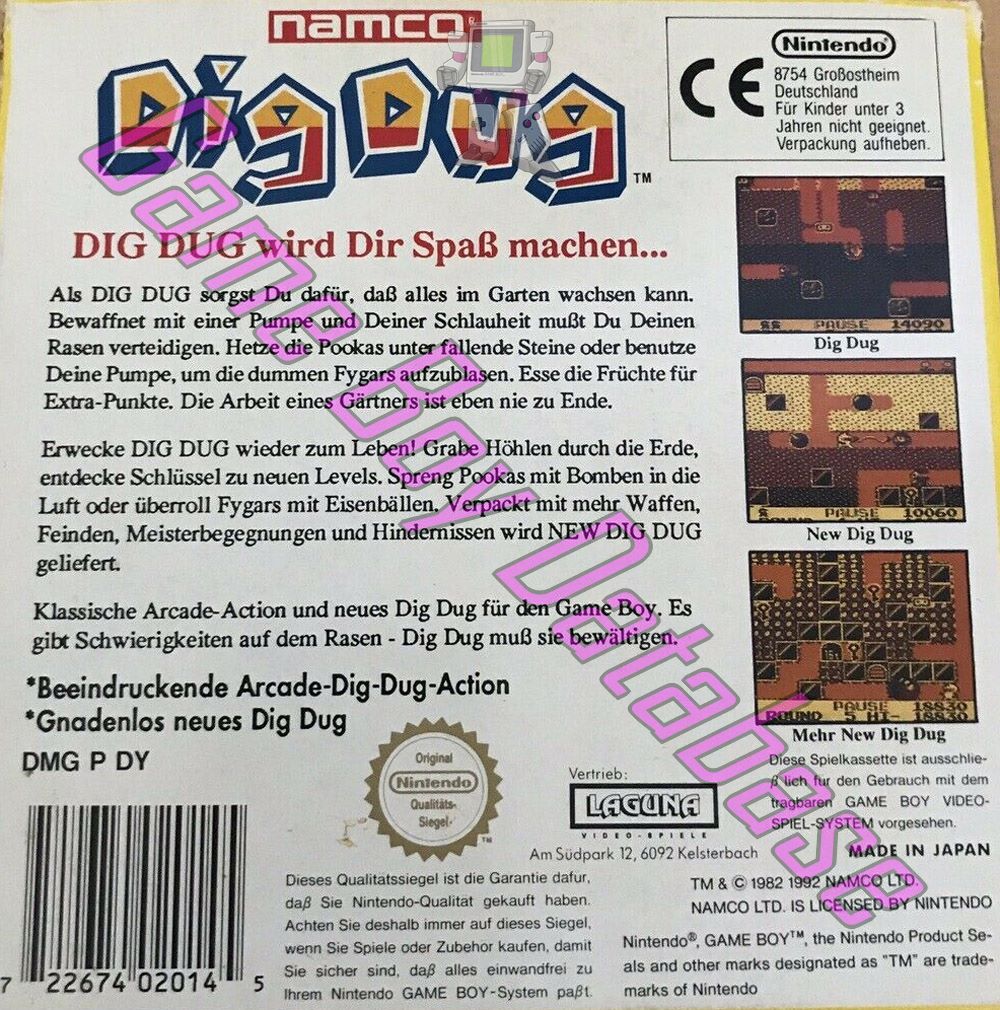 Dig Dug NOE Back of the box