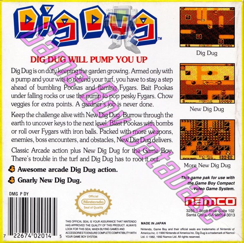 Dig Dug USA Back of the box