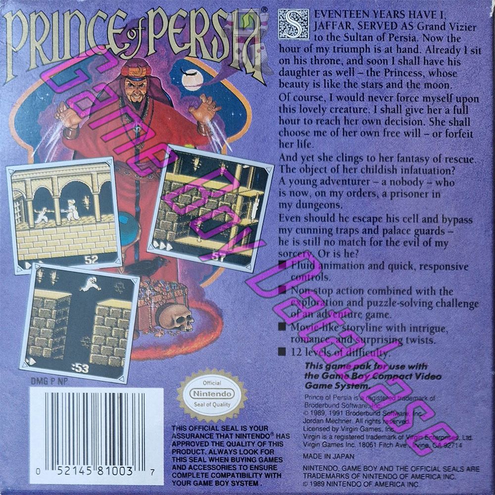 Prince of Persia USA Back of the box