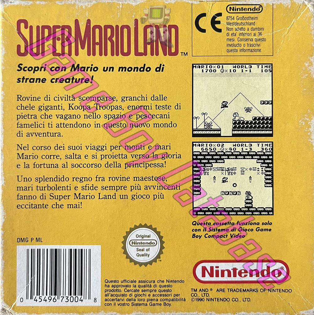 Super Mario Land ITA Back of the box