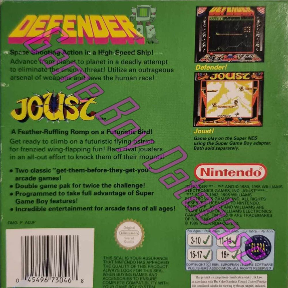 Arcade Classic no.4 Defender - Joust UKV-1 Back of the box