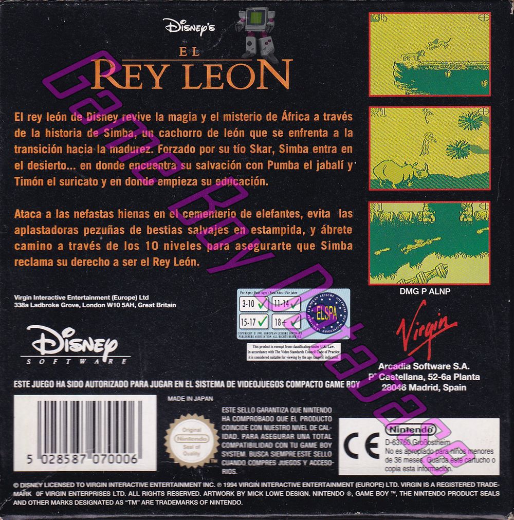 Rey Leon (Disney el) ESP Back of the box