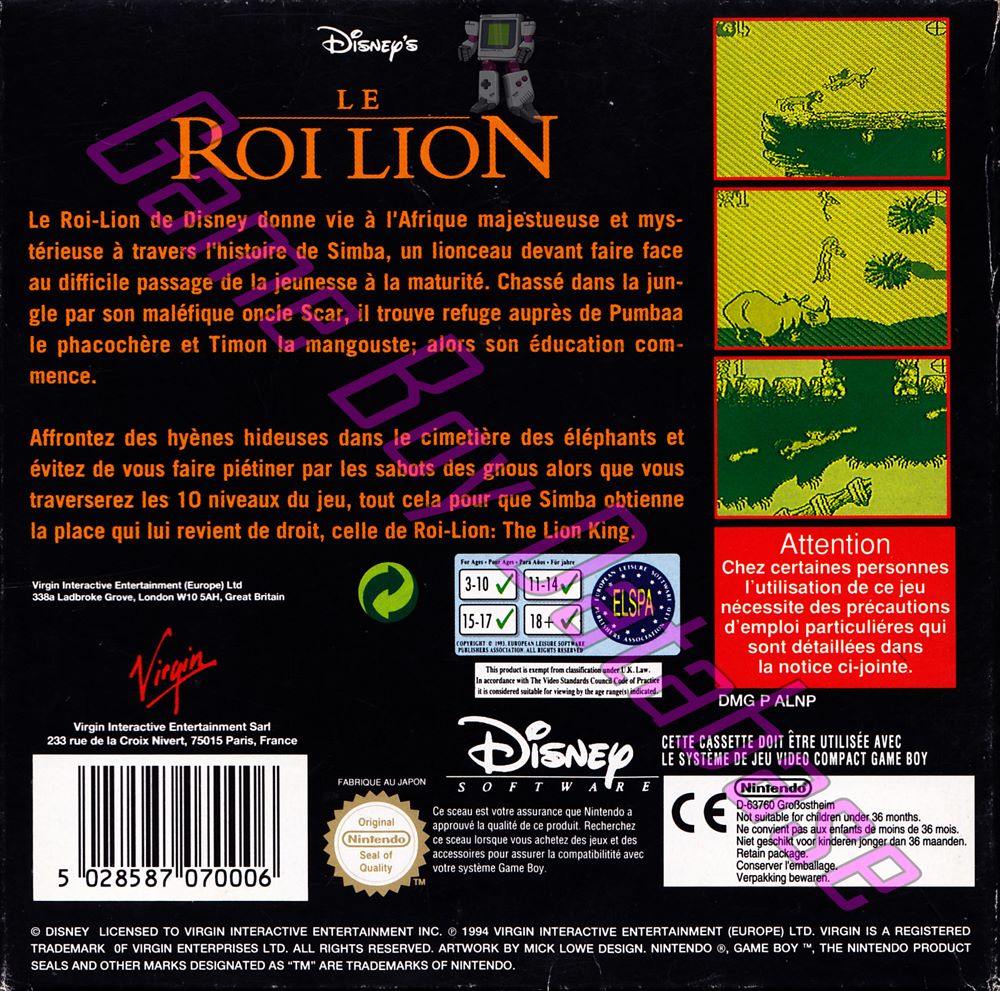 Le roi Lion (Disney) FRA Back of the box