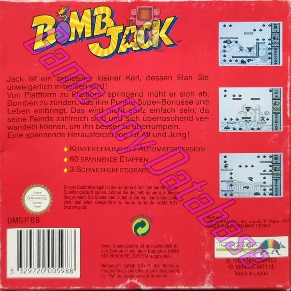 Bomb Jack NOE-1 Back of the box