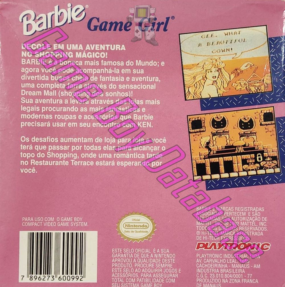 Barbie Game Girl BRA Back of the box