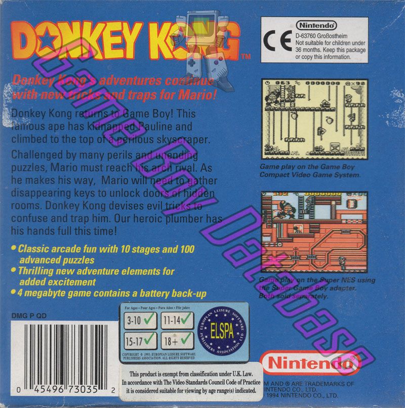 Donkey Kong UKV Back of the box