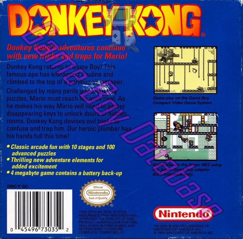 Donkey Kong USA Back of the box