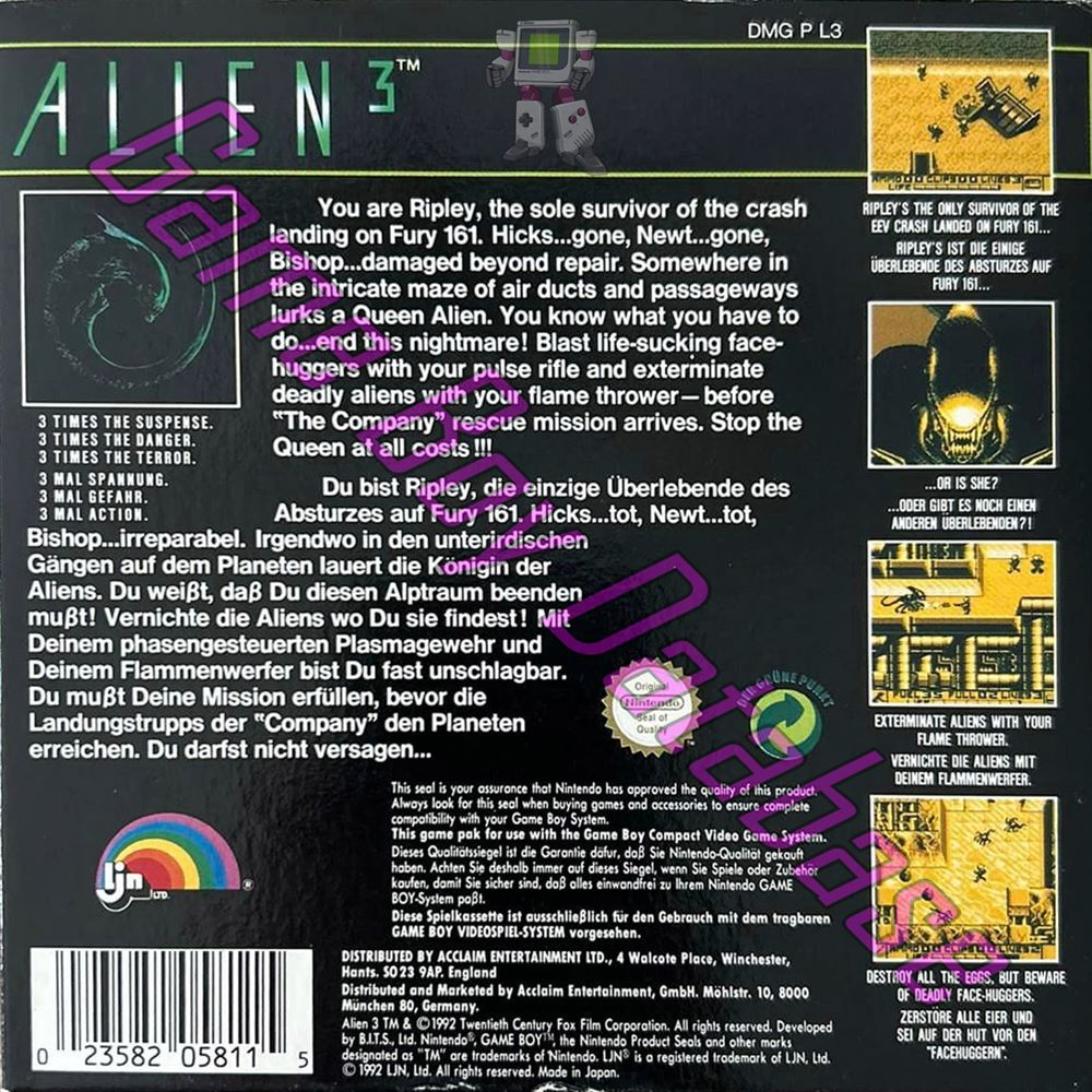 Alien 3 NOE-2 Back of the box