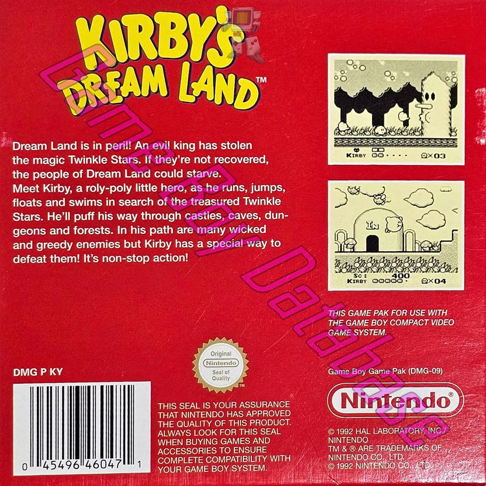 Kirby's Dream Land NUKV Back of the box