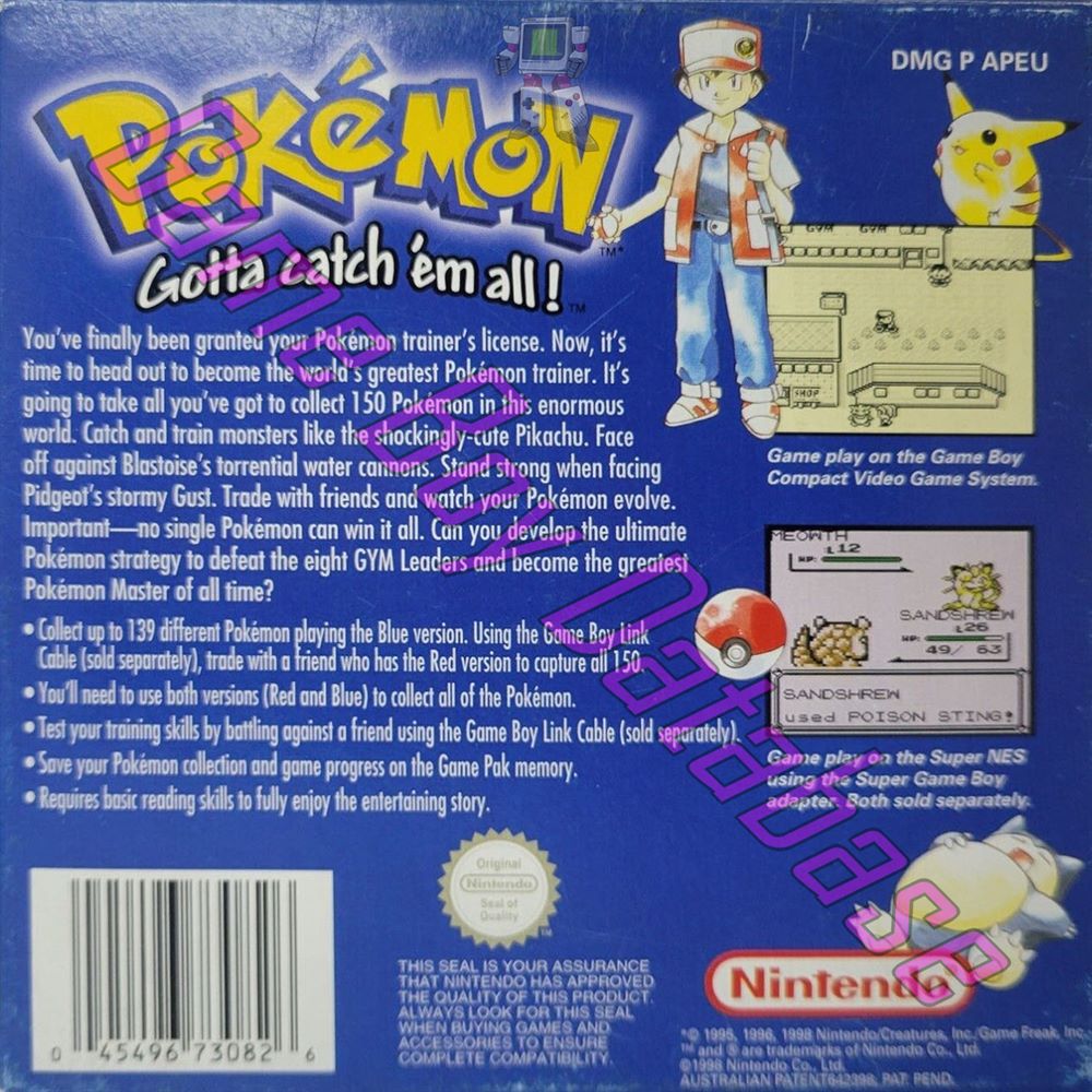 Pokemon Blue Version AUS-1 Back of the box