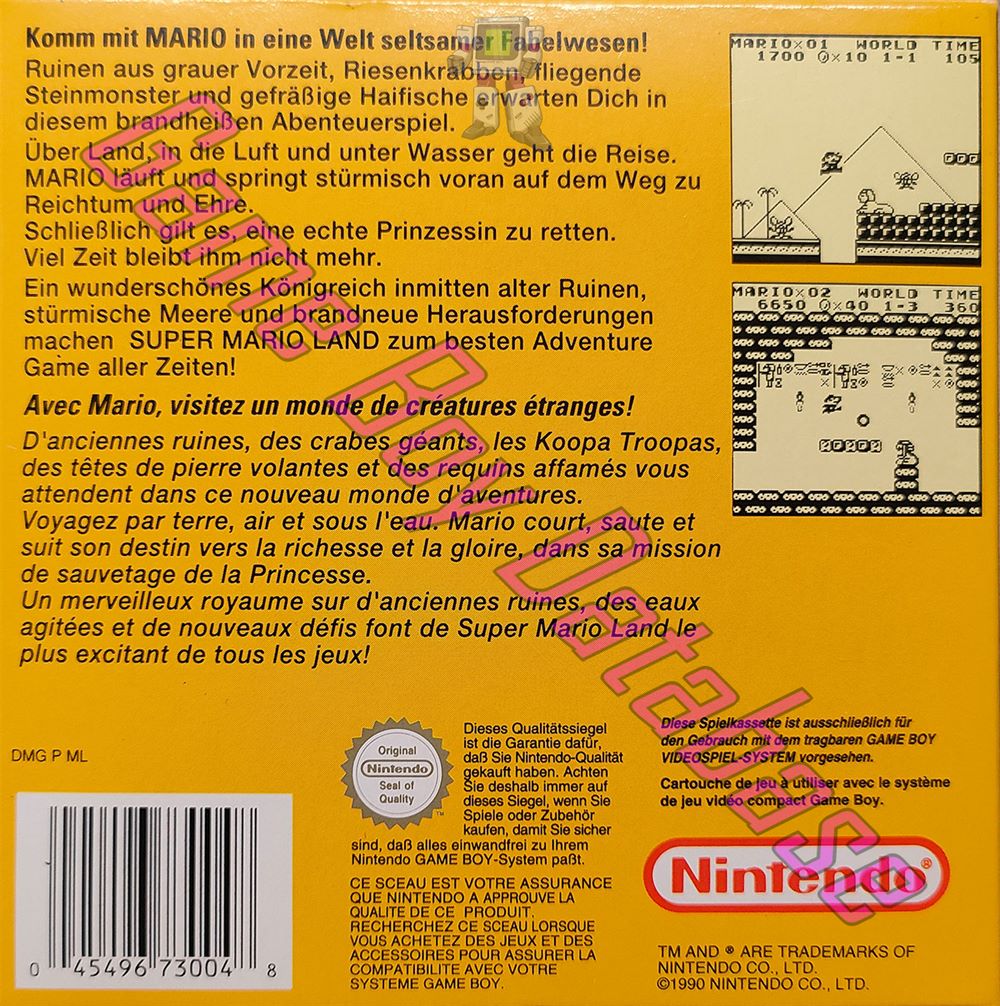 Super Mario Land FRG-3 Back of the box