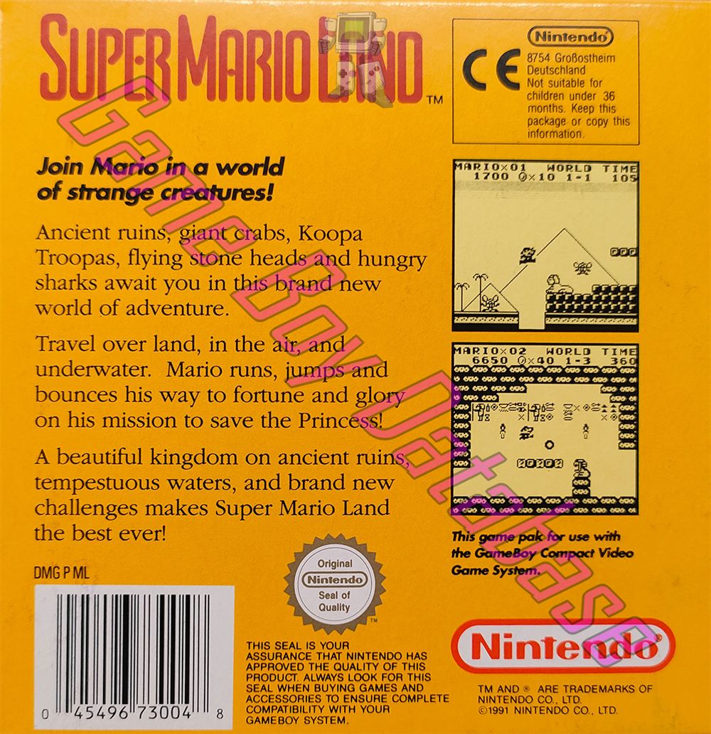 Super Mario Land GPS Back of the box