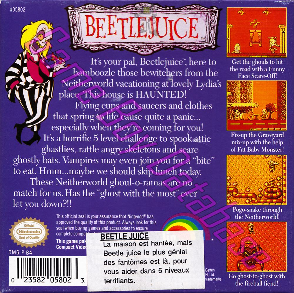 Beetlejuice USA Back of the box