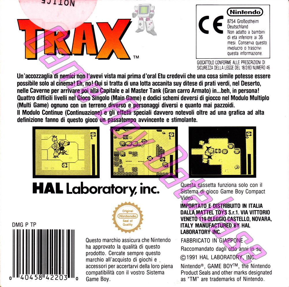 Trax ITA Back of the box