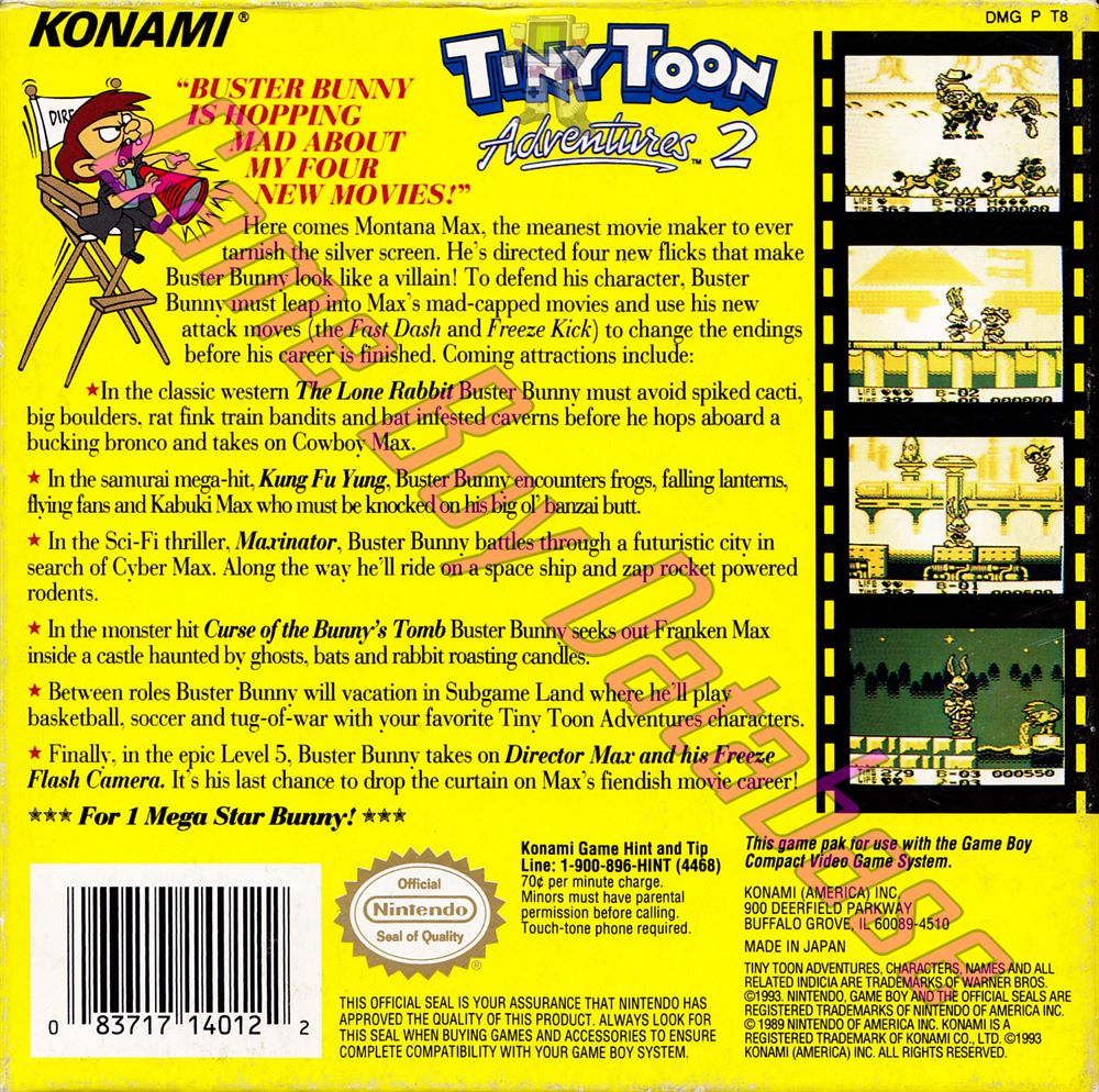 Tiny Toon Adventures 2 Montana's Movie Madness USA Back of the box