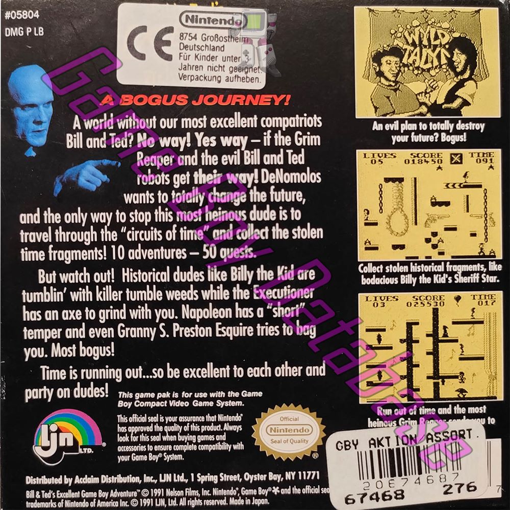 Bill & Ted's Excellent Game Boy Adventure USA Back of the box