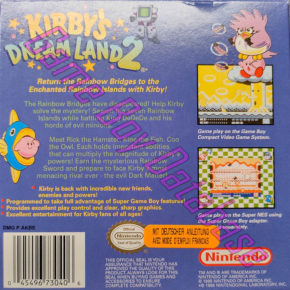 Kirby's Dream Land 2 USA Back of the box