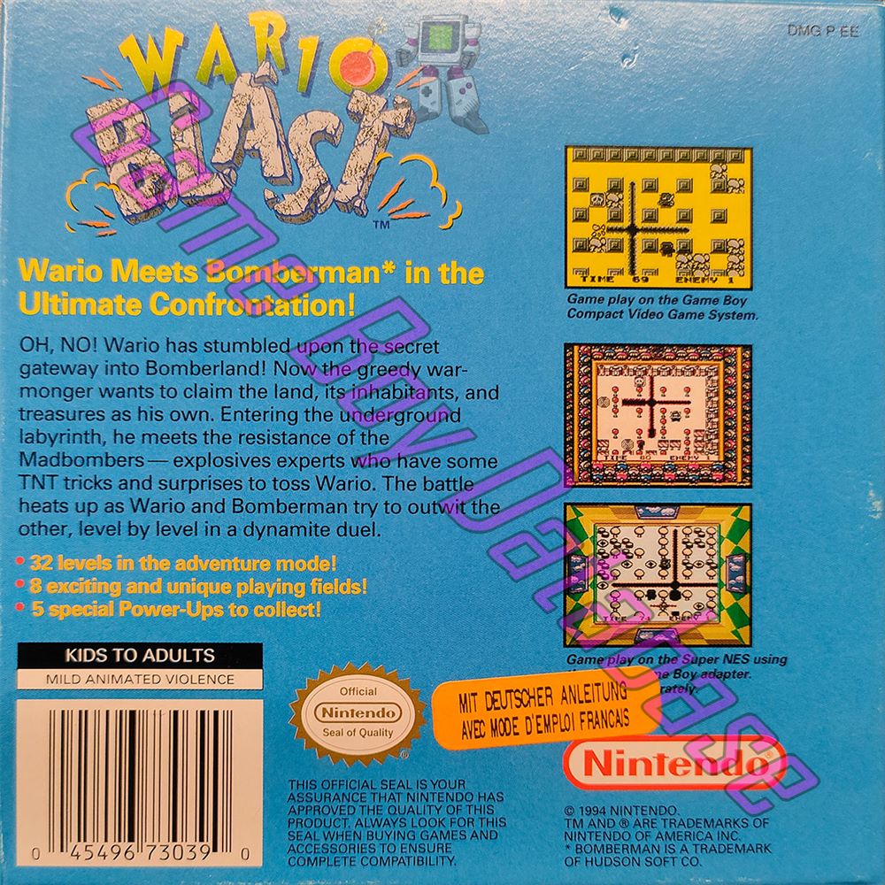 Wario Blast Featuring Bomberman! USA-1 Back of the box