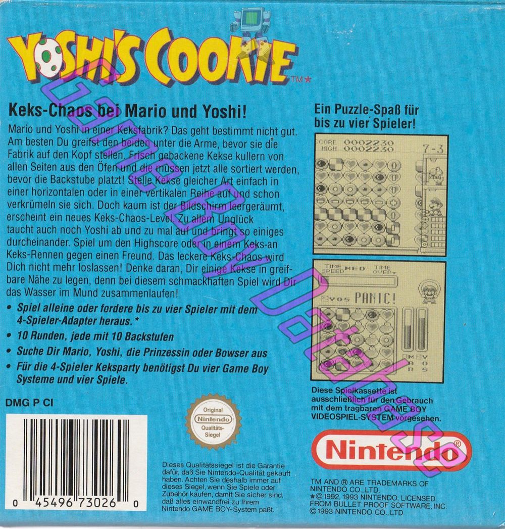 Yoshi's Cookie NOE Back of the box