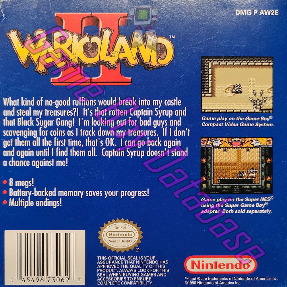 Wario Land II USA Back of the box